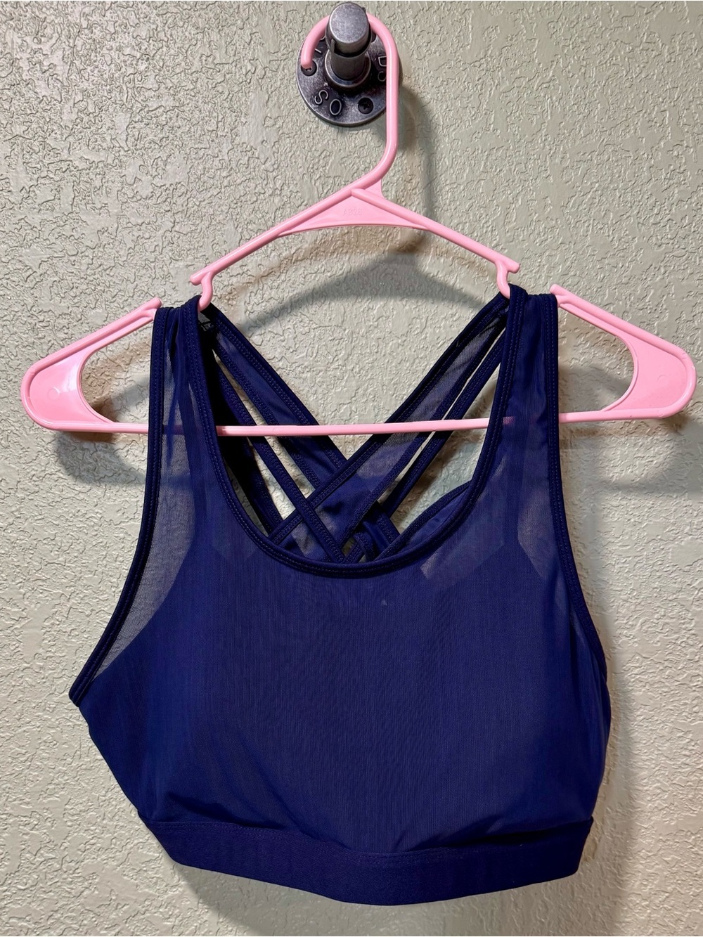 Fabletics Navy Strappy Mesh Sports Bra Large